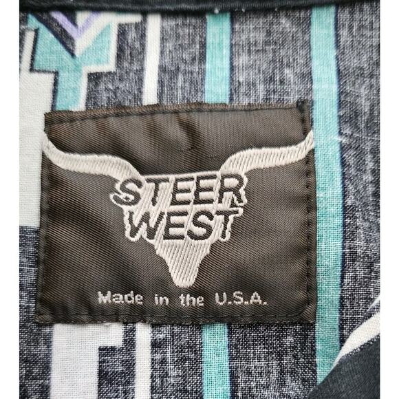 VTG Steer West Button Down Long Sleeve Aztec Shirt Made in USA Size L - Picture 2 of 11